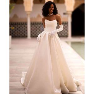 Wedding Dress Sweetheart Satin A Line Sweep Train Floor Length Elegant Pleat Bridal Gown Customize To Veasures Rope De Mariee