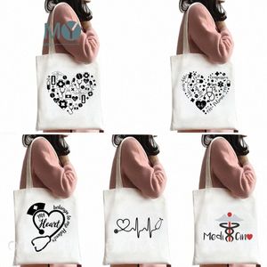 medicine Art Nurse Life Shoulder Bags Reusable Large Capacity Graphic Shop Bag No Zipper Girl Canvas Casual Eco Tote Handbag t6II#