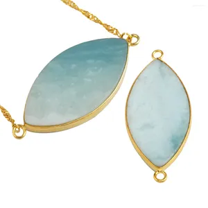 Pendant Necklaces Natural Crystal Stone Oval Charm Bejeweled Gold Color Wind Connector Jewelry Accessories For Women Men (Free Chain)