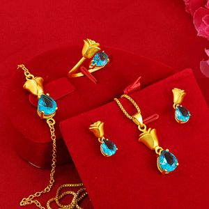 Gold Shop with Vietnam Sand Gold Inlaid Necklace Versatile Womens Rings and Earrings Set