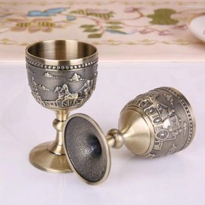 Tumblers Classical Castle Metal Wine Cup Carving Pattern Handicrafts Glass European Style Handmade Small Goblet Home Decor