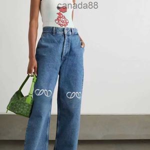 Designers mulheres moda de luxo loeewewe jeans jeans feminino rosqueado escavado letra de letra de jeans de jeans de jea