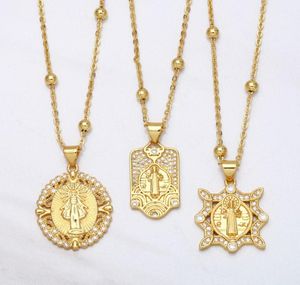 Pendant Necklaces FLOLA Bead Chain Saint Benedict Medal Necklace Copper Zircon White Stone Short Gold Plated Catholic Jewelry Nkea5061169