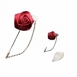 Burdy Boutnieres Свадебные акции Groom Corsage Late Pins Ribb Rose From Women Butthole Brooch Mariage Decer Q1Kl#