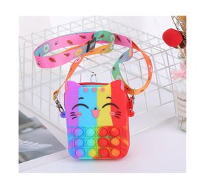 Toys Sensory Fashion Cartoon Cat Coin Purse Kid Push Bubble Rainbow Anti Estresse Crianças e Adultos Educacional Toy W57761593