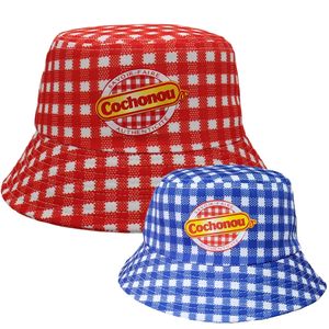 Moda bob cochonou chapéus vermelhos estilo xadrez frança chapé de balde para homens mulheres unissex respiráveis ao ar livre Panamá Bob Hats 240416
