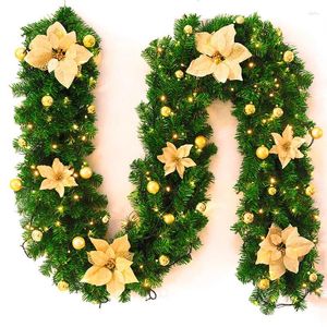 Flores decorativas 2,7 m Christmas Led Rattan Garland Green Artificial Artificial Banner Tree Banner Decoração