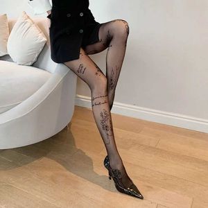 JNTP Sexiga strumpor Kvinnor Sexiga tights med mönstrade tatueringar Strumpbyxor Inskriptioner Flower Letter Damer Thin Long Black Strumpor 240416