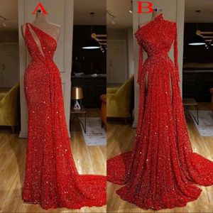 Long New Arrival Sleeve Red Mermaid Prom Dresses High Split Formal Evening Gowns Robe De Soiree