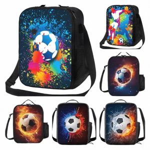 Barn Lunch Box Sport Soccer Lunch Bag med axelbandskolan Bento Lunch Box For Kids Toddlers Teens Tie Dye Football J5Z6#