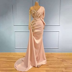 Rozmiar różowy plus arabski Aso ebi stylowe seksowne sukienki na studniówkę z koralikami Wysokiej szyi wieczór formalny impreza druga suknie przyjęte sukienki