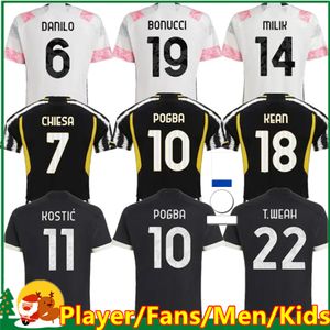 Fans Player Soccer Jerseys 2023 2024 Home Away Milik Di Maria Vlahovic Kean Pogba Chiesa McKennie Locatelli Top Jerseys 23 24 Men / Kits Kids Unifor Juventus