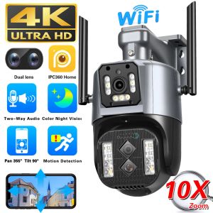 System 8MP 4K IP -Kamera 10x Zoom Outdoor Three Objektiv Dual Screen PTZ WiFi Camera Sicherheitschutz CCTV -Kamera Nachtsicht IPC 360