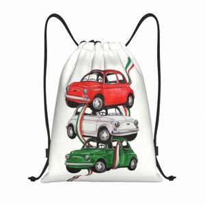 Anpassad vintage Italien Flaggbil dragsko väskor män kvinnor lätt italiensk stolthet sport gymmet förvaring ryggsäck s5jr#