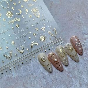 Bronzing Heart Stickers for Nails Gold Sliver Laser Sun Star Moon Adhesive Sliders Diy Nail Art Accessories Decorations