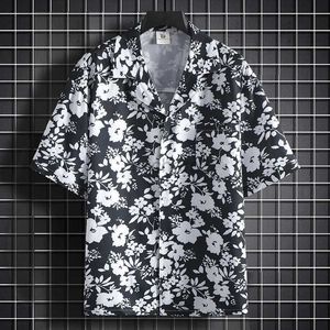 Men's Casual Shirts Cuban Collar Shirt Mens Black and White Printed Top Pocket Polo Summer Short Sleeved Beach Party First Clothing 240416