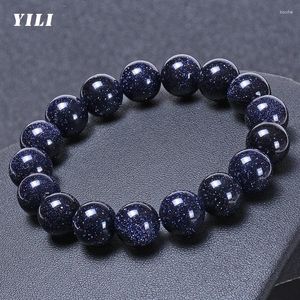 Strand 8-12mm Natural Blue Sandstone Beads Bracelet Solar System Bracelets Jewelry Gift For Women Men Lover Elastic Rope Gifts