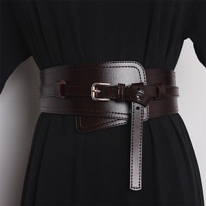 Unregelmäßiges breites Korsettriemenkuh Leder Verstellbarer Frauen Taillengürtel Khaki Kaffee Schwarz echtes Lederkleid Cinture Bund 240416