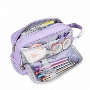 Kawaii Purple Pencil Case Duża pojemność torba Pen Torebka Pudełko dla dziewcząt biuro Uczniowie Statrzyma Organizator Materiały Szkoły F2IO#