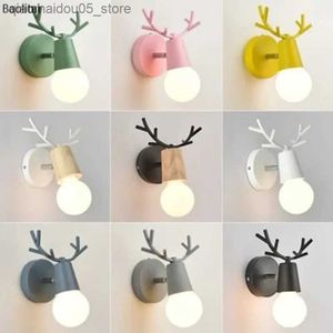 Lamps Shades LED deer horn wall lamp colored wooden Nordic retro modern attic childrens room bedroom living room bedroom staircase family light Q240416