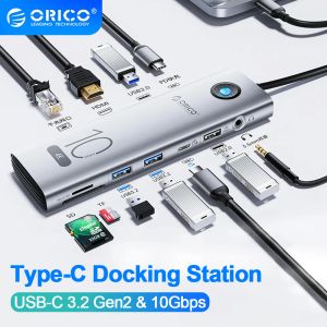 Hubs ORICO USB C HUB Type C Splitter To HDMI 4K60Hz Docking Station Laptop Adapter With PD100W SD TF RJ45 For Macbook Air M1 iPad Pro