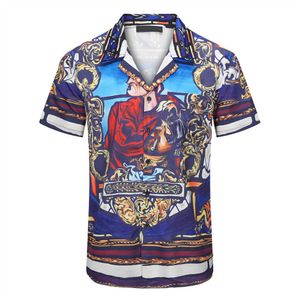 Summer Men's T-Shirt Designer Print Button Up Cardigan Casual Loose Version Polo Short Sleeve Hawaiian Lapel Top Fashion Men's Swim Series Beach Shirt Size M-3XL #94