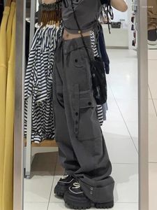 Kvinnors byxor grå last harajuku streetwear baggy hög midja y2k 2000s 90s estetiska vintage byxor emo kläder