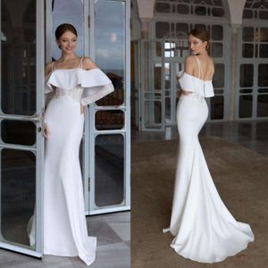 Mermaid Sexy Elegant Dresses Spaghetti Straps Lace Appliques Long Sleeve Backless Sweep Train Wedding Dress Bridal Gowns Vestidos