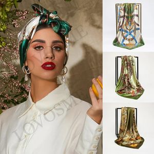 90x90cm Square Silk Scarf for Women Satin Hijab Handkerchief Printed Female Square Head Bandana Small Silk Hair Band Scarf Bag 240416