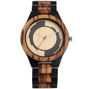 Wristwatches FANDAO Wooden Watch Retro Spiral Stripe Men Unique Geometry Design Quartz Male Watches Full Band Bangle Gift