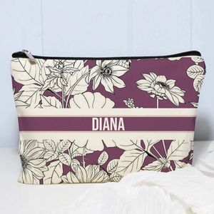 Bolsas de armazenamento Nome do presente de casamento personalizado Bolsa de cosméticos para mulheres viagens para o banheiro da marca Trendy Makeup Eco Canvas Women Bolsa Bolsa