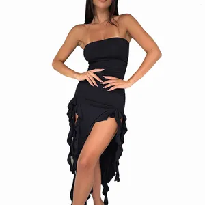 Lässige Kleider Ladies sexy eng mit offener Röhrchen Top Kleid ärmellose unregelmäßige Saum schlank Y2K am Abend 2024