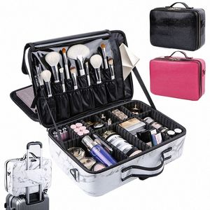 Nytt profilvarumärke Makeup Organiser Pu Leather Cosmetic Bag Beauty Storage Suitcase Högkvalitativ Kvinnor Res Makeup Fall E2N0#