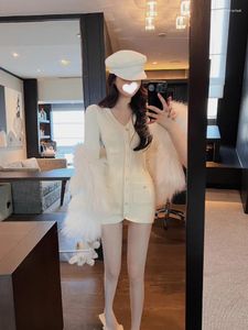 Casual Dresses 2024 Winter Sexy Bodycon Y2k Mini Dress Woman Pure Color Fashion Short Party Elegant Slim One Piece Korean Style