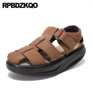 Scarpe casual Fisherman sandali di grandi dimensioni piatti gladiatori romani a forme piatte di mucca muffin spessa 42 dito di punta vera donne swing nubuuck