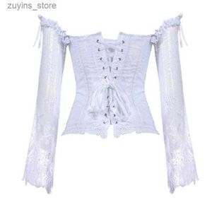 Women's Tanks Camis Plus Size Women Steampunk Corset Blouse Sexy Long Sleeve Lace Corselet Lace Up Bustiers Top Victorian Club Wedding Party Shirts L49