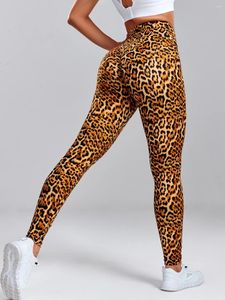 Leggings femminile stampato leopardo pantaloni da yoga in vita alta spinta legger