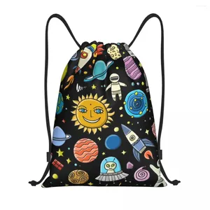 Einkaufstaschen Weltraum Rocket Planet Draw String für das Training von Yoga -Rucksäcken Frauen Männer Universum Alien Raumschiff Sport Fitnessstudio Sackpack