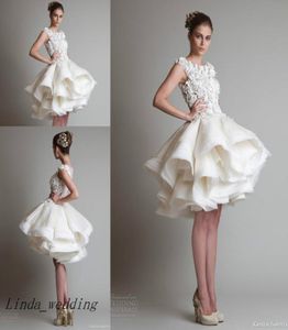 Krikor Jabotian Wedding Dress Scoop Neck Cap ärmar Spets Se genom korta knälängd Bröllopsklänningar Brudklänningar7712535