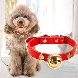 Dog Collars Leather Pet Collar With Bell Safety Adjustable For Cats Bone Cat Claw Pattern Chihuahua Accessories