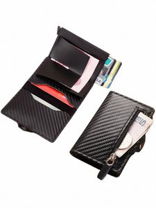 Mini RFID CARB FIBER Ultra-tunn aluminiumlegering Herrplånbok Small läder Kreditkorts blixtlås Myntkortshållare 67p7#