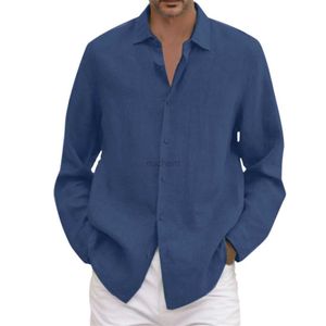 Mäns casual skjortor män bomullslinne skjorta vår sommar överdimensionerade långärmad andningsbar fast färg avstänga krage affärsblusar man 240416