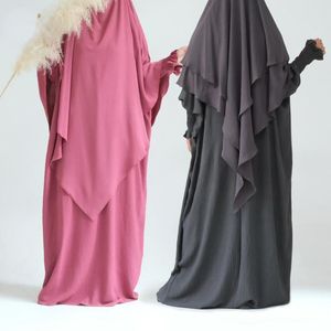 Abiti casual vestito di preghiera Solido colore jazz crepe Dubai turco musulmano Abaya sciolto abiti islamici Donne modeste abiti Ramadan eid hijabi
