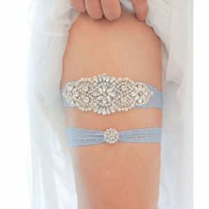 sexy Bridal Wedding Garter Belt With Diamds Light Blue Crystal Garters Bride Thigh Ring Leg Loops Wedding Accories h5Ry#