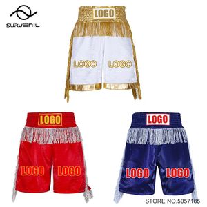 Personlig boxning shorts män kvinnor barn tofsar satin muay thailändska stridbyxor mma strid kickboxning träning stammar anpassade 240402