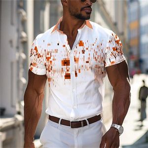 Camicie casual maschile geometrica camicia stampata per esterni abiti da lavoro estate in bavaglio a maniche corta