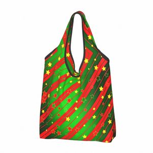 red and Green Stripes Christmas Shop Bag Folding Tote Bag Grocery Bags Reusable Bag for Women Cute Tote One Size X3h8#