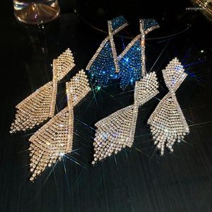 Dangle Earrings韓国のトレンディな贅沢な長いタッセルラインストーンクリスタル女性用ブライダルエレガントパーティーウェディングジュエリー