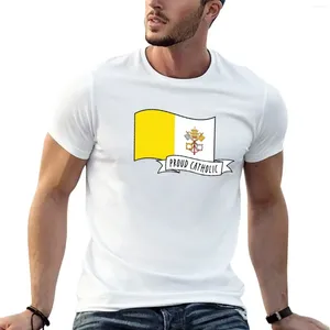 Polos masculinos Católicos orgulhosos: Banner e Camiseta da bandeira do Vaticano Roupas vintage para um garoto Black T Shirts Men