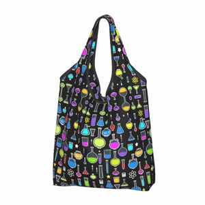 kawaii Printed Beakers Laboratory Technology Shop Tote Bags Portable Shoulder Shopper Science Chemistry Handbag G4TF#